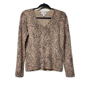 CHARTER CLUB 100% 2-Ply Cashmere Leopard Print V-neck Sweater, Sz S
